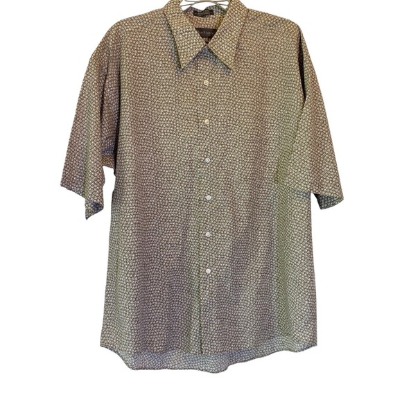 Van Heusen Men XL Olive/light tan geometric pattern short sleeve button up Shirt - Picture 2 of 6